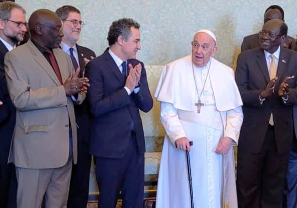 Pope Francis receives delegations from South Sudan, government and opposition participating in peace talks with Sant'Egidio in Vatican on March 24, 2024