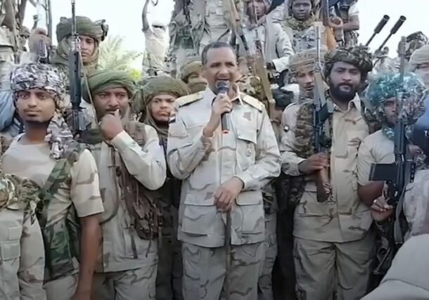 Hemetti speaks to his fighters at undisclosed location in Khartoum on July 28, 2023