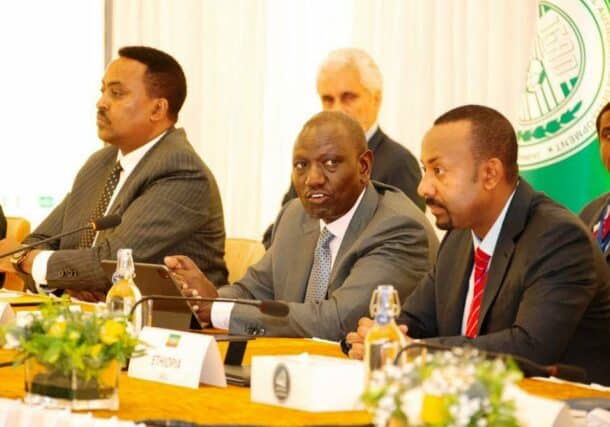 William Ruto (C) chairs a meeting of the Quartet group on Sudan. Prime Minister Abiy on his left on July 10, 2023