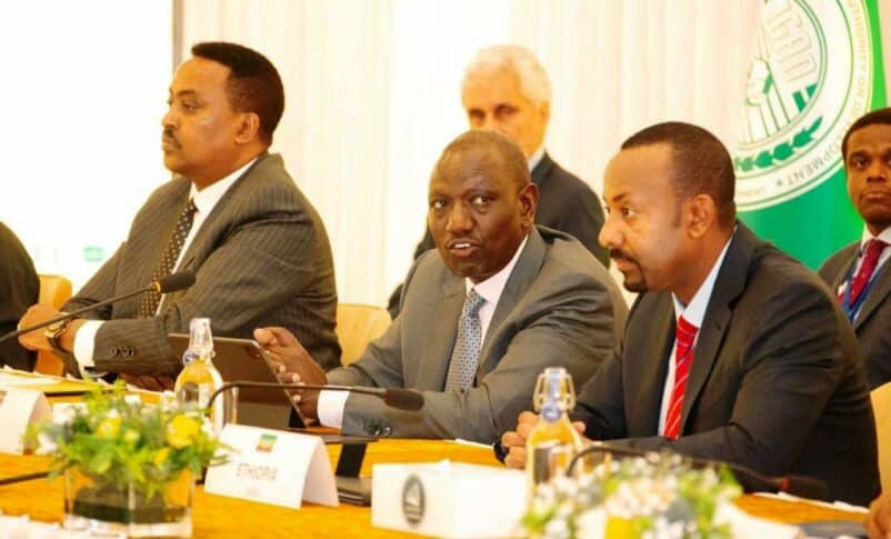 William Ruto (C) chairs a meeting of the Quartet group on Sudan. Prime Minister Abiy on his left on July 10, 2023