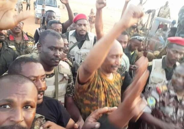 Al-Burhan among his troops in Omdurman on Thursday 24 August 2023