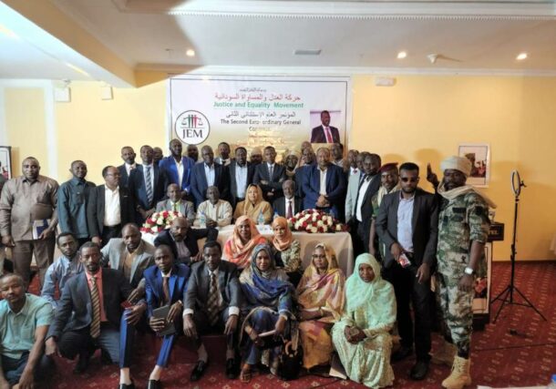 JEM splinter leaders pose after a meeting in Addis Ababa on August 30, 2023
