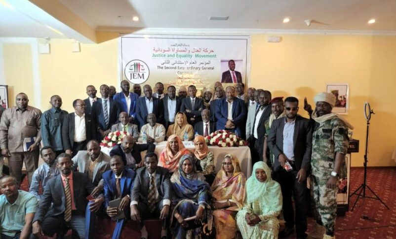 JEM splinter leaders pose after a meeting in Addis Ababa on August 30, 2023