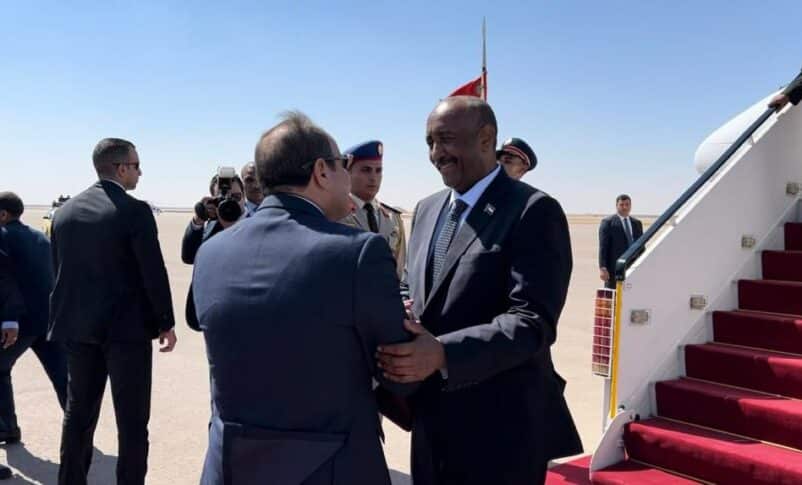 President al-Sisi welcomes al-Burhan in El Alamein, Egypt on August 29, 2023