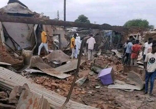 Houses in Nyala destroyed following aristrikes by the Sudanese army on RSF positions on September 13, 2023-1