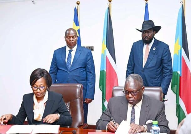 Presidents Kiir and Touadéra attend the signing of border security and trade agreements on September 1, 2023