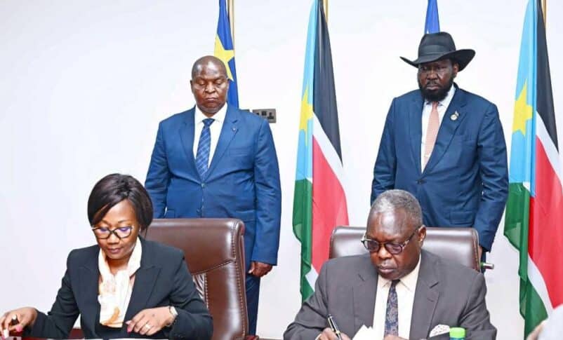 Presidents Kiir and Touadéra attend the signing of border security and trade agreements on September 1, 2023