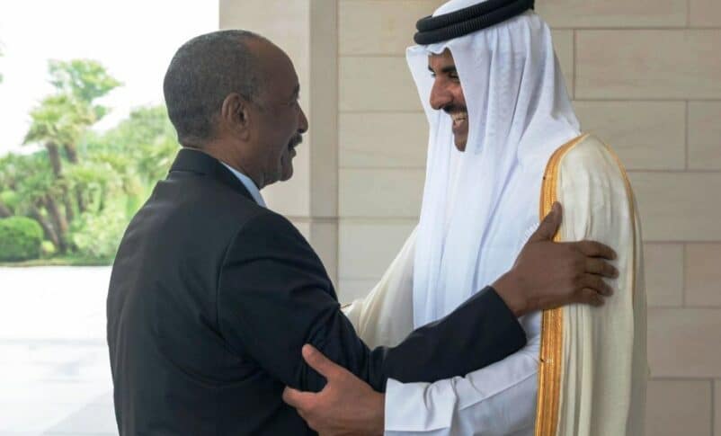 Qatar's Emir Sheikh Tamim bin Hamad al-Thani receives Abdel Fattah al Burhan in Doha on September 7, 2023