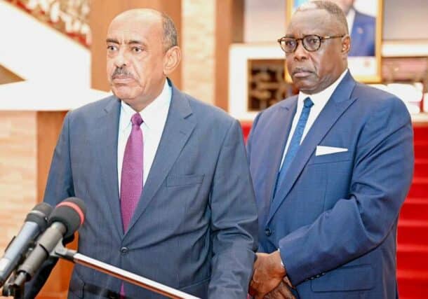 Sudan Foreign Minister Ali Sadiq speaks to reporters in Juba on September 2023