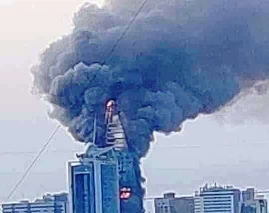 Blaze engulfs the Nile Petroleum Company Tower on September 17, 2023.
