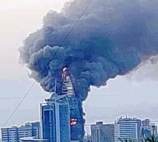 Blaze engulfs the Nile Petroleum Company Tower on September 17, 2023.