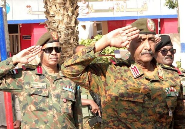 Al-Burhan at the artillery corps headquarters in Atbara of the Nile River state on September 30, 2023