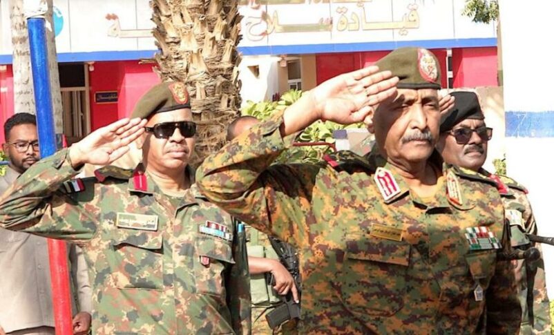 Al-Burhan at the artillery corps headquarters in Atbara of the Nile River state on September 30, 2023