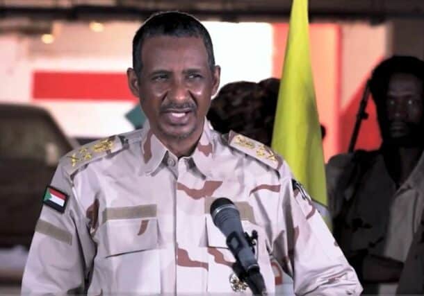 Mohamed Hamdan Daglo speaks to his troops on November 2, 2023