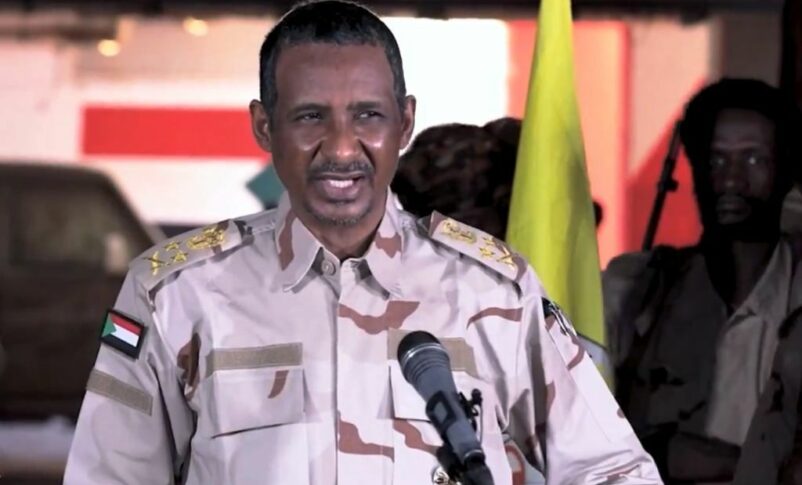 Mohamed Hamdan Daglo speaks to his troops on November 2, 2023