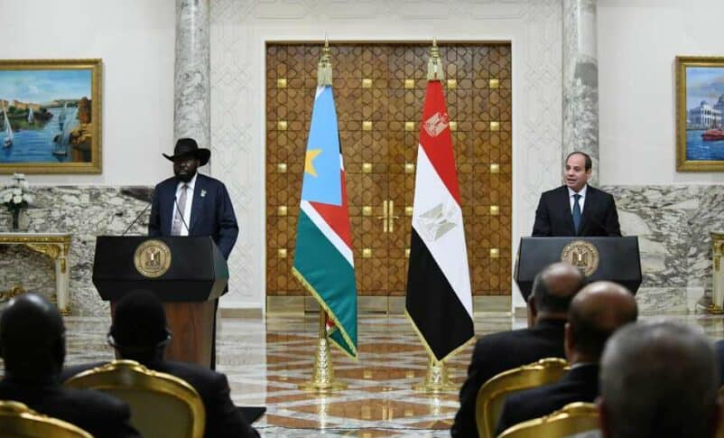 Presidents al-Sisi and Kiir speak to the press in Cairo on Monday November 6, 2023 (Photo Egyptian presidency)