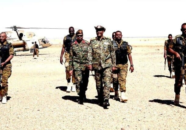 Al-Burhan arrives in Al-Dabbah military area in Northern State on February 11, 2024