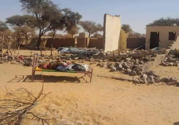 House in Hamrat al-Sheikh destroyed following aristrikes by the Sudanese army on February 19, 2024