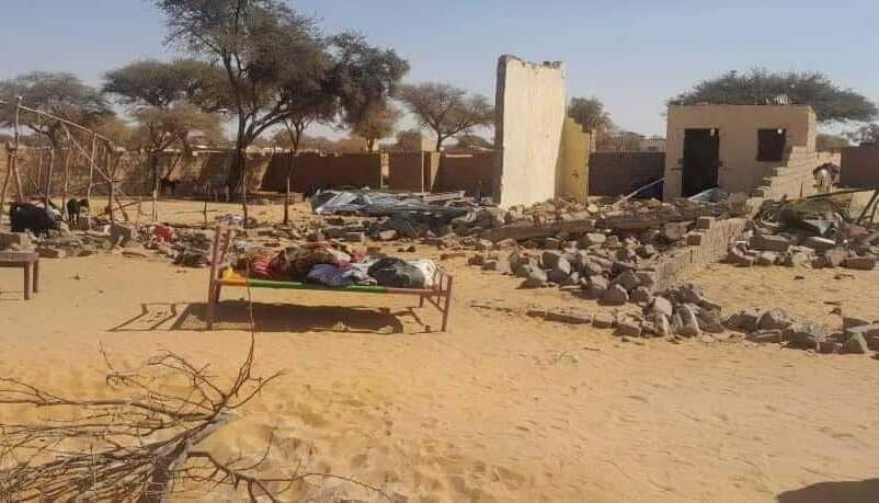 House in Hamrat al-Sheikh destroyed following aristrikes by the Sudanese army on February 19, 2024