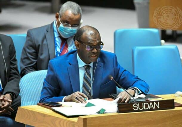 Al-Harith Idriss Al-Harith Mohamed, Permanent Representative of the Republic of Sudan, addresses the Security Council meeting on March 7, 2024 (UN photo)