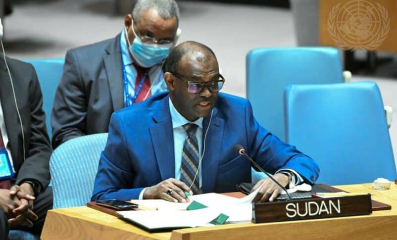 Al-Harith Idriss Al-Harith Mohamed, Permanent Representative of the Republic of Sudan, addresses the Security Council meeting on March 7, 2024 (UN photo)