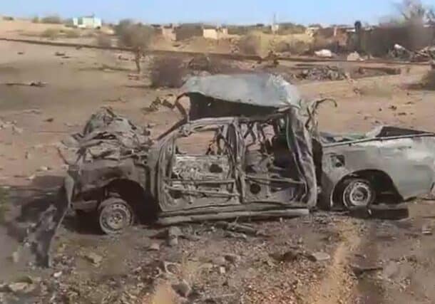 An RSF vehicle destroyed by the Sudanese troops in Al-Kadaro -Jaili route on March 11, 2024