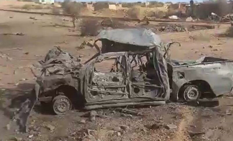 An RSF vehicle destroyed by the Sudanese troops in Al-Kadaro -Jaili route on March 11, 2024