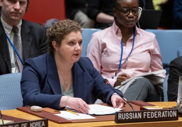 Deputy Permanent Representative Anna Evstigneeva speaks at the USecurity Council on March 7, 2024