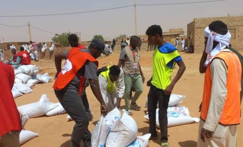 Food is distributed in Omdurman, close to the Sudanese capital, Khartoum.