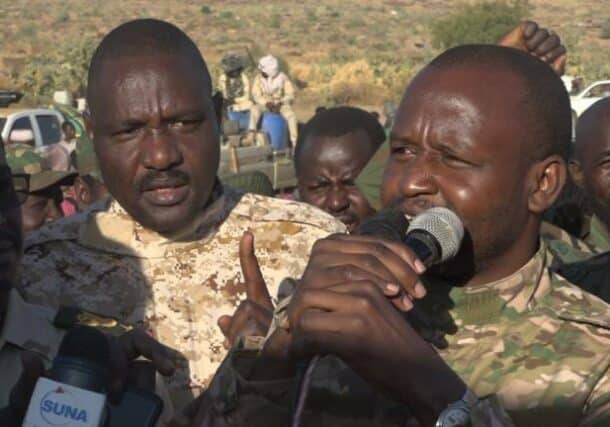 Hadi Idris SLM-TC leader speaks to his troops in North Darfur on 24 January 2021