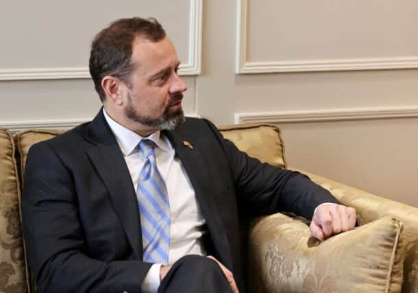 U.S. Special Envoy to Sudan Tom Perriello meets with Egyptian Foreign Minister Sameh Shoukry (unseen) on March 18, 2024. (Reuters photo)