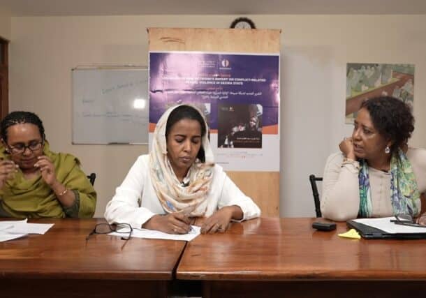 SIHA regional director (R) chairs a media briefing about sexual violence in Al-Jazirah on July 22, 2024