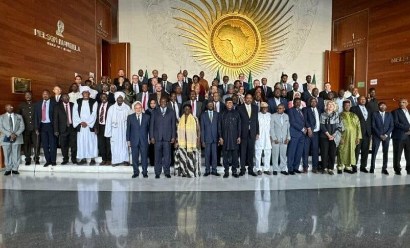Participants in the Preparatory Meeting to Launch an Inter-Sudanese Political Dialogue and regional and international observers pose on July 10, 2024