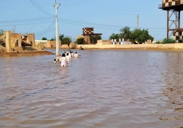 A street covered with water in Tokar town in the Red Sea State on August 27, 2024