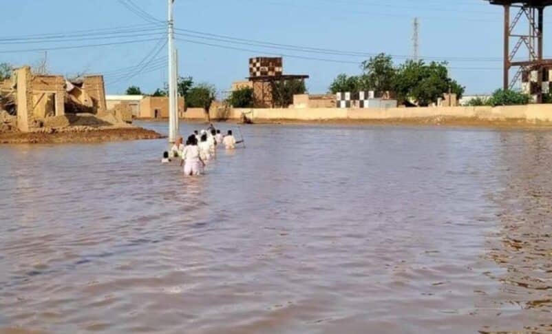 A street covered with water in Tokar town in the Red Sea State on August 27, 2024