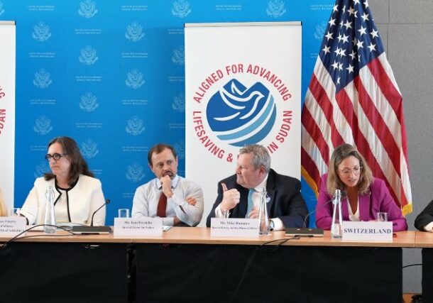 ALPS partners during a press conference at the end of a 9-day meeting on Sudan's humanitarian crisis in Geneva on August 23, 2024