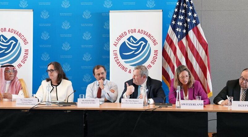 ALPS partners during a press conference at the end of a 9-day meeting on Sudan's humanitarian crisis in Geneva on August 23, 2024