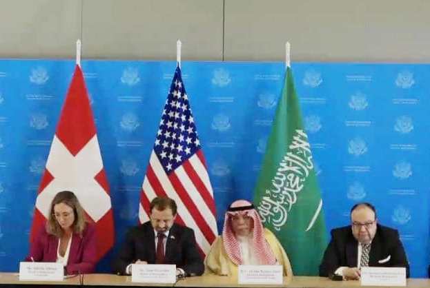 أعضاء التحالف الدولي من اجل العون الانساني والسلام في السودان في مؤتمر صحفي بجنيف في 23 اغسطس 2024