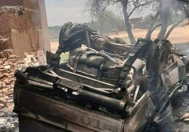 An RSF vehicle destroyed outside El-Fasher by the Sudanese army and allied groups on August 10, 2024
