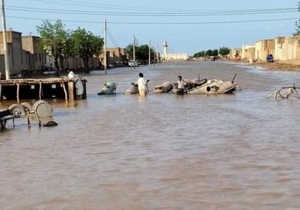 Floods in northern Port Sudan after the collapse of Arbaat dam on August 25, 2024