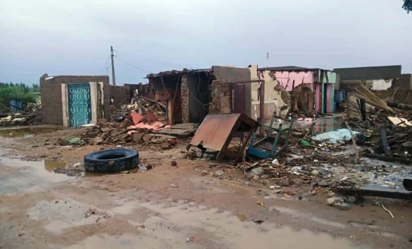 Homes reduced to rubble after flooding in Abu Hamad on August 12, 2024