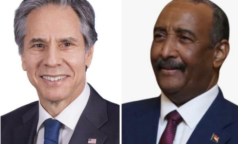 U.S. Secretary of State Antony Blinken holds phone call with the head of Sudan's Sovereign Council. Abdel Fattah al-Burhan.