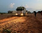 WFP trucks at Adre crossing on the Chad–Sudan border on August 21, 2024 (USAID photo)