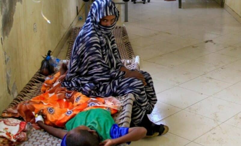 A child suffering from cholera receives treatment at a rural isolation center in Wad Al-Hilu in Kassala state, on August 17, 2024. AFP photo