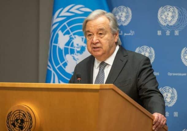 Antonio Gueterres speaks to reporters in New York on May 17, 2023