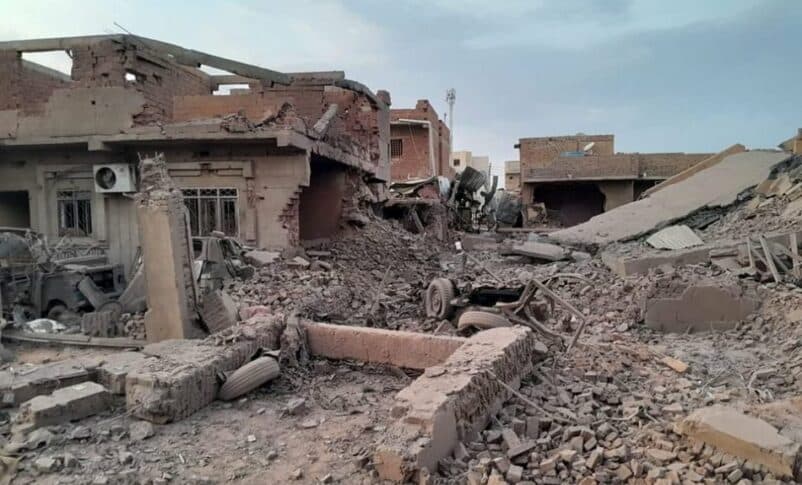 Houses in southern Khartoum damaged by airstrikes by the Sudanese army