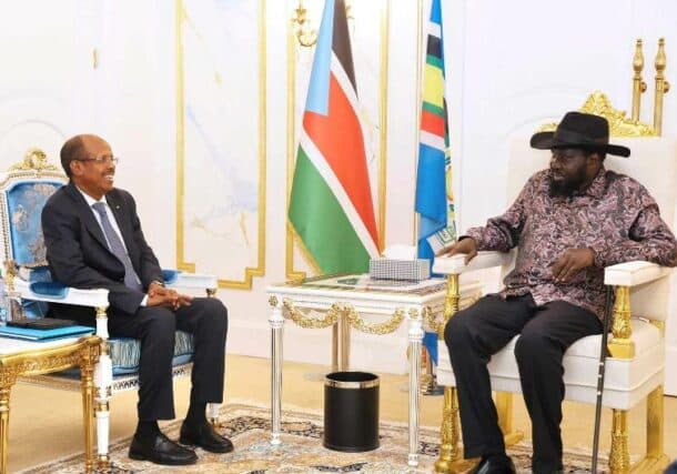 President Salva Kiir receives Djibouti's Foreign Minister Mahamoud Youssouf on September 20, 2024