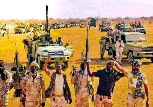RSF elements pose in the desert in a photo released on July 26, 2023