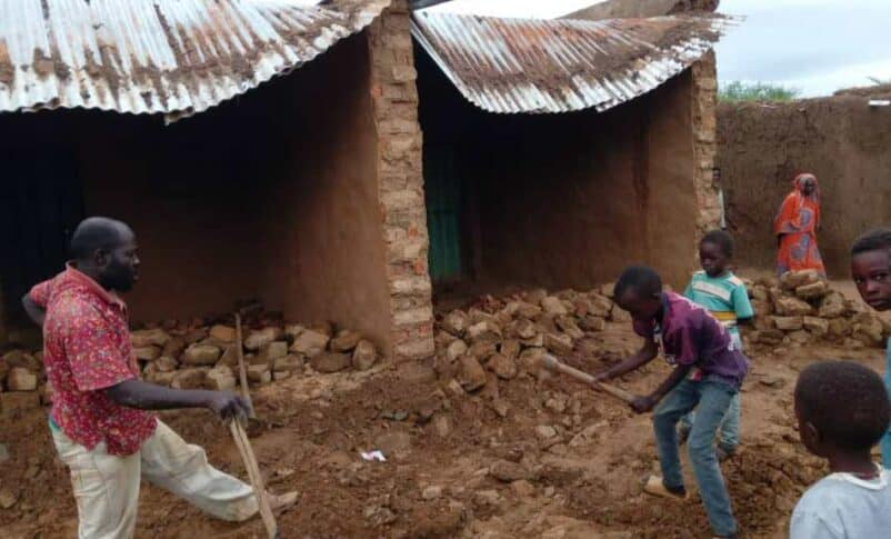Torrential rains on September 3, 2024, damaged shelters of displaced people in Kassab camp, Kutum locality, North Darfur.