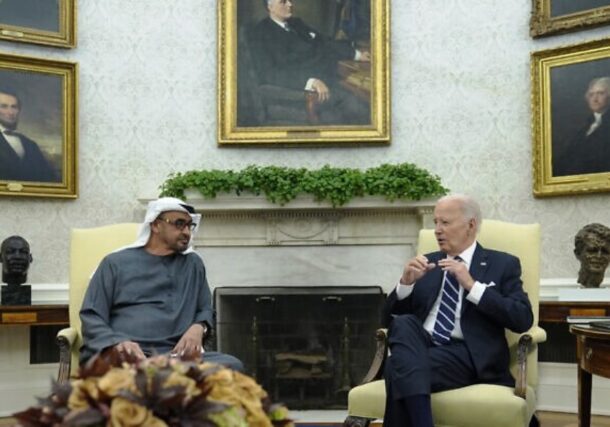 U.S. President Joe Biden (R) and UAE President Mohammed bin Zayed meet at the White House in Washington, September 23, 2024. (AP Photo)